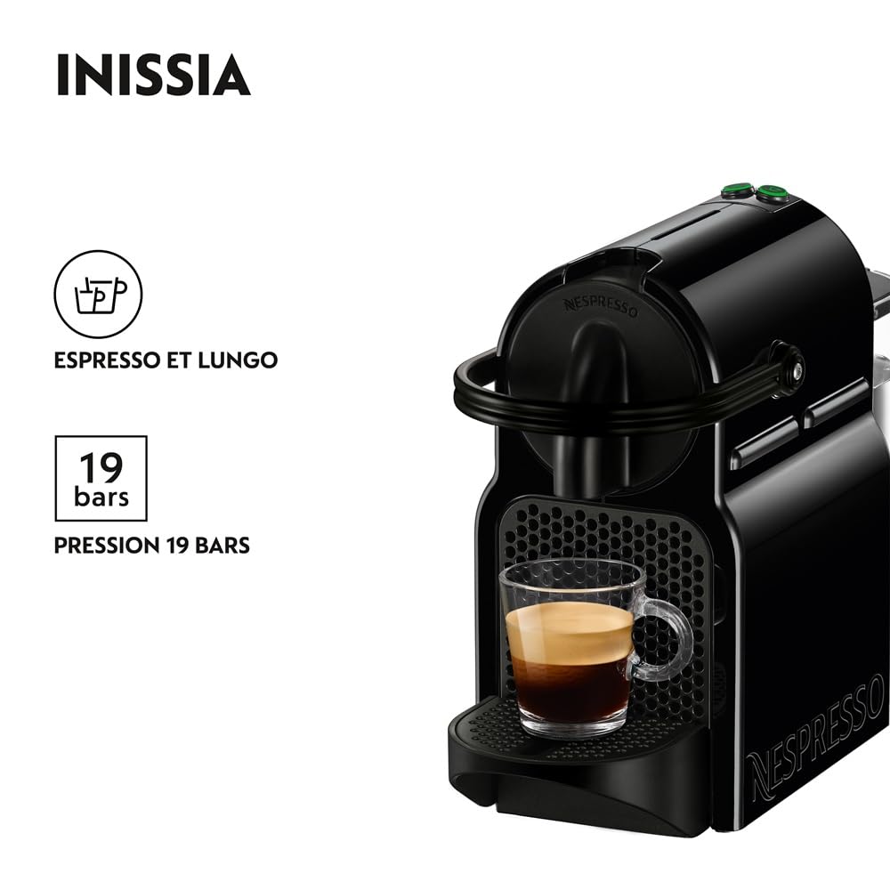 Noreno Inissia – Machine à Café Capsules Noire | 19 Bars, Design Compact